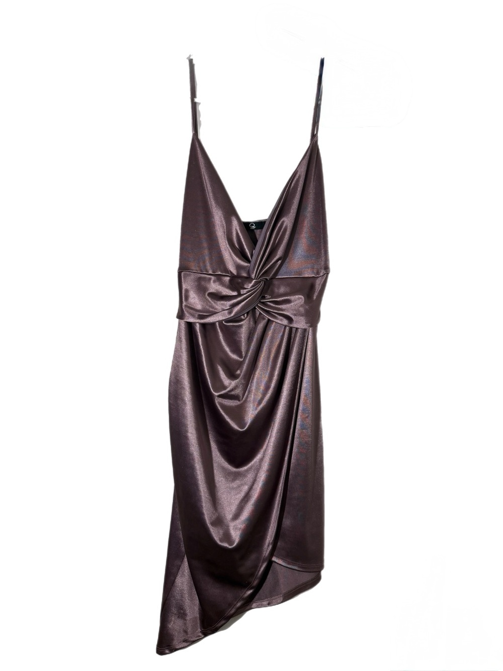 Metallic Plum Asymmetric Mini Dress with Twist Front - Picture 1 of 4